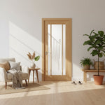 Product oak Lincoln glazed French door pair with clear glass panels