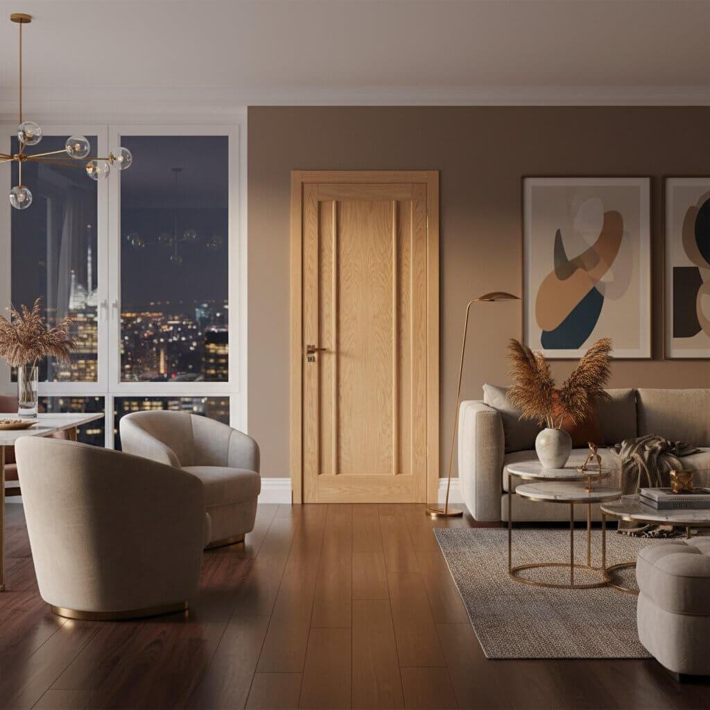 Product prefinished oak Lincoln internal door with three flat panels