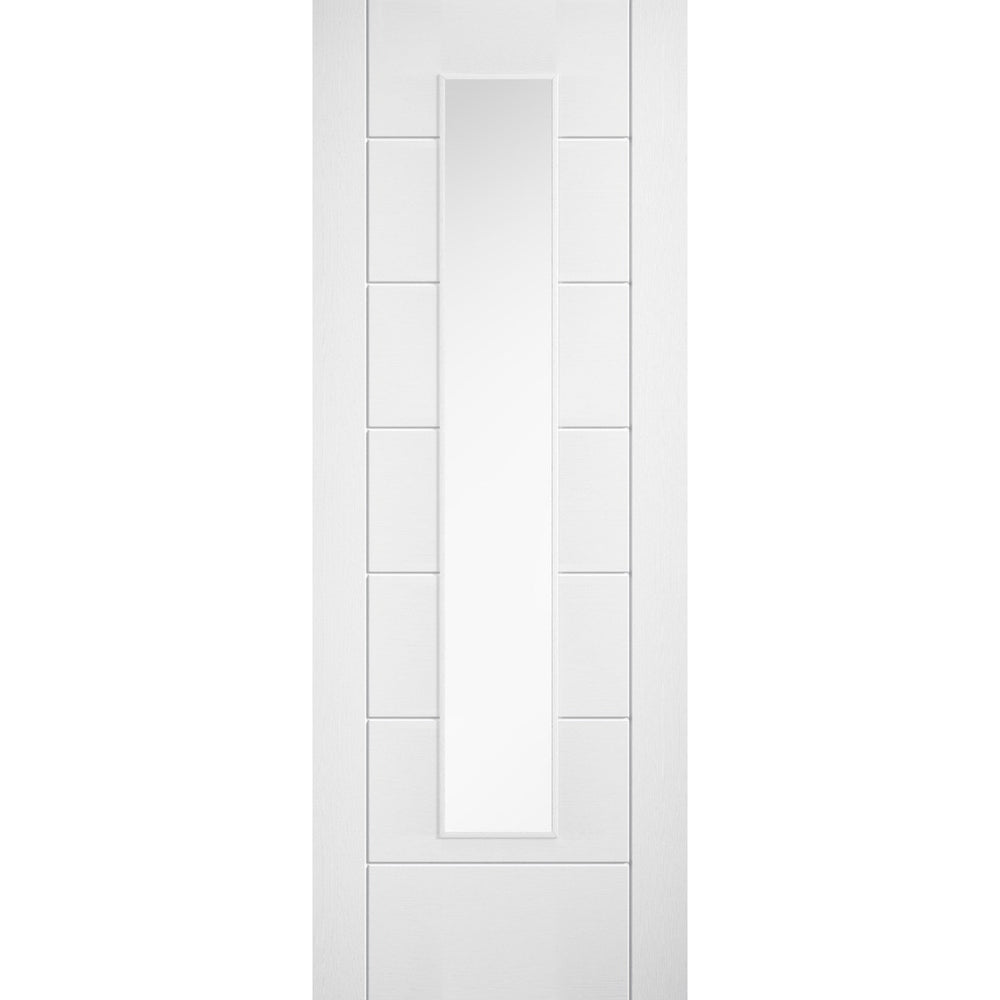 Product Linear white prefinished laminate seven-panel glazed door
