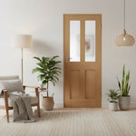 Product unfinished oak London four-panel glazed internal door with clear glass panel