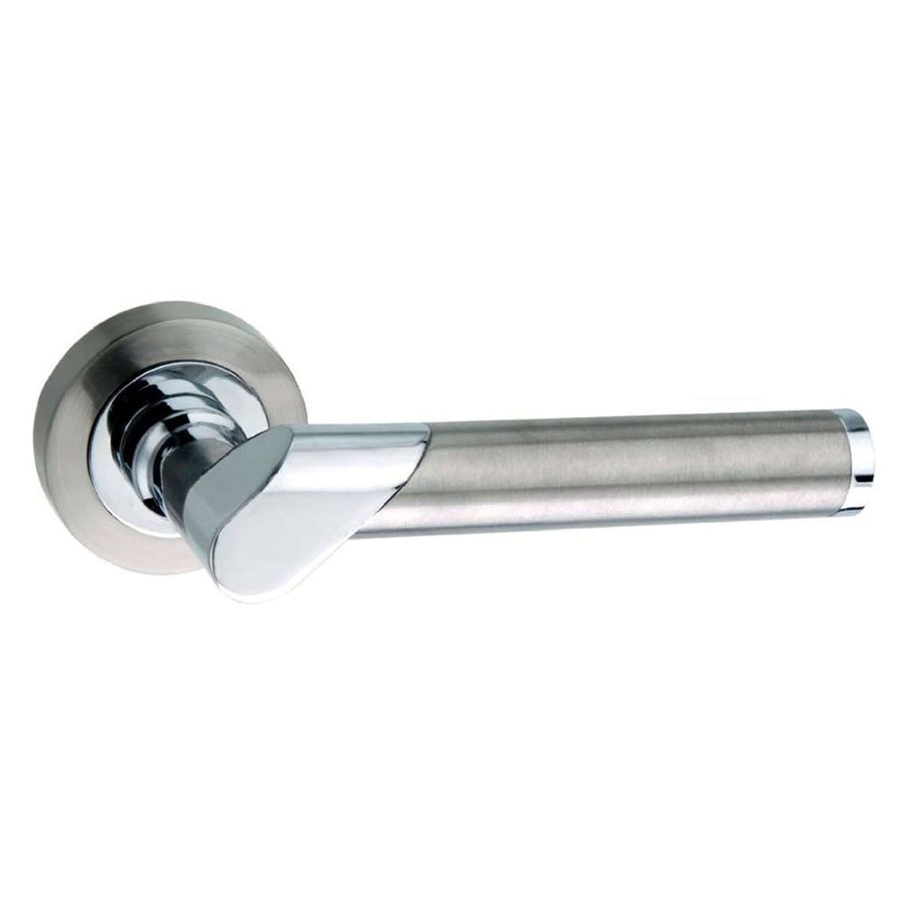 Product Tunis satin nickel and polished chrome lever handle on round rose