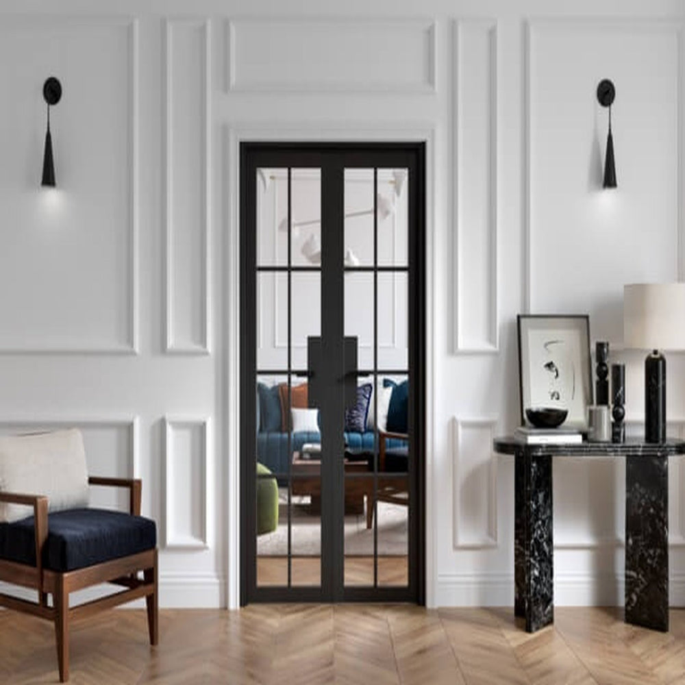 Lifestyle Malvern black W4 prefinished room divider installed in a modern interior