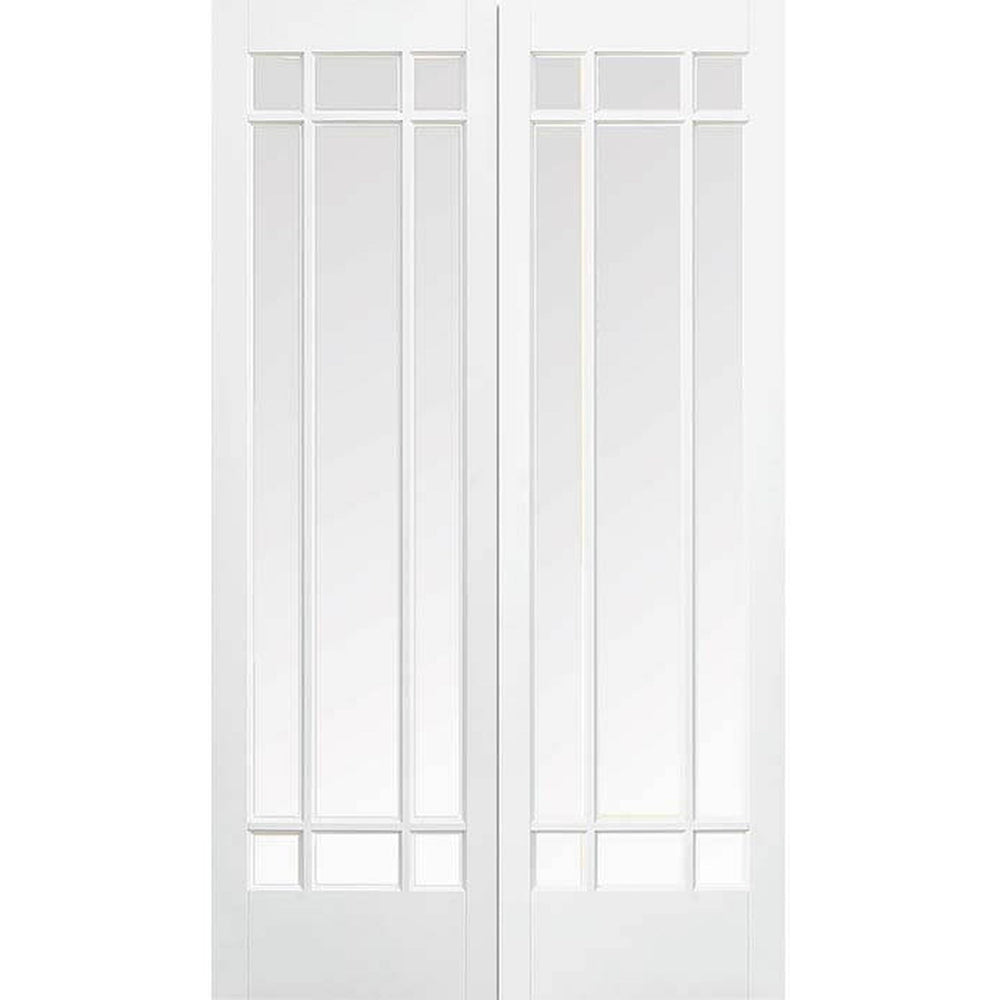 Product Manhattan white primed clear glazed internal door pair with tall panel design
