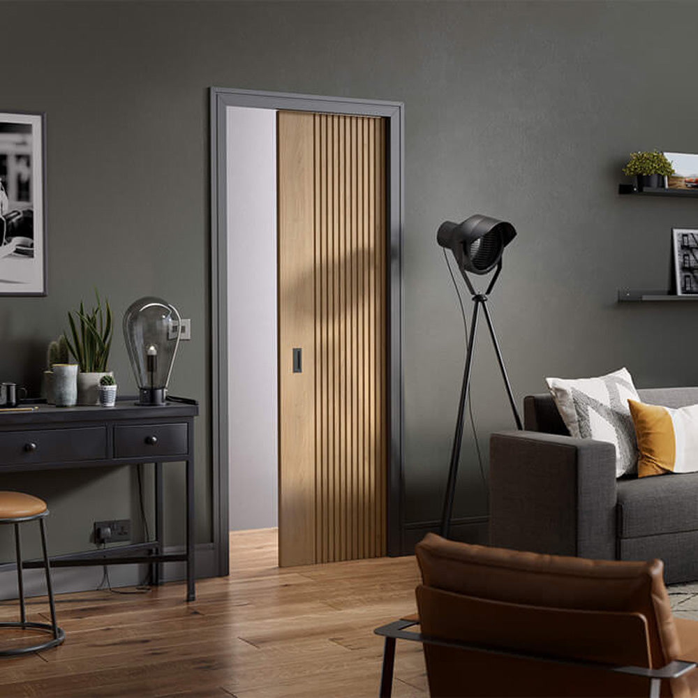 Lifestyle prefinished oak Melbourne internal door installed in a modern interior