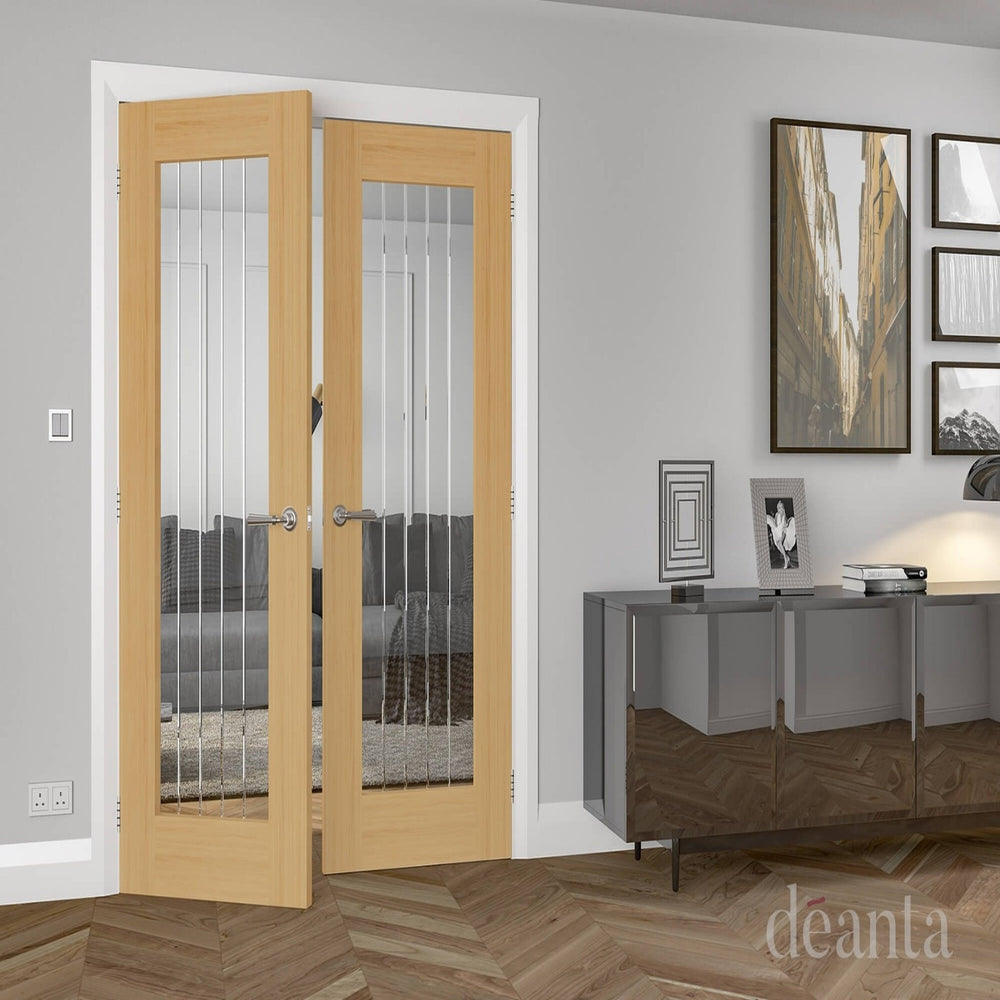 Lifestyle Mexicana Ely 1 lite prefinished oak door installed in a room