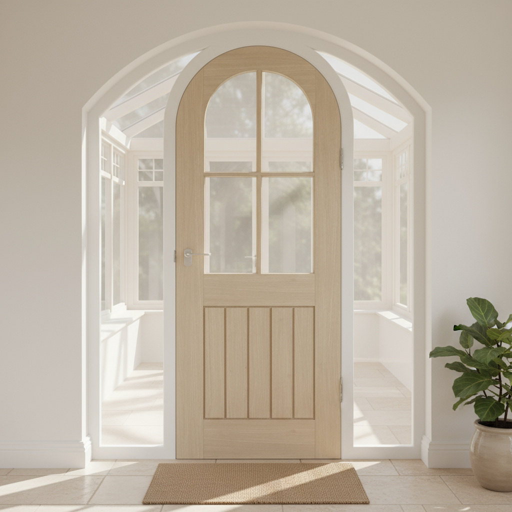 Mexicano Arched Prefinished Glazed Blonde Oak Door