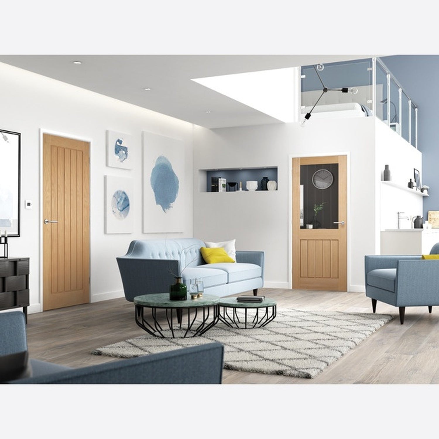 Mexicano Half Light Clear Glazed Prefinished Fire Door - Lifestyle Image 1