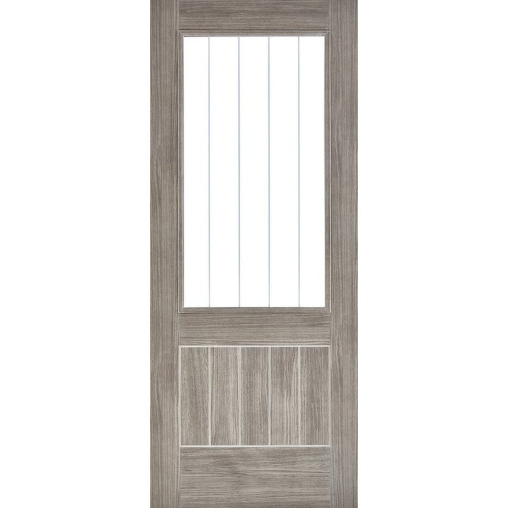 Product Mexicano light grey laminated glazed internal door with vertical glass panes