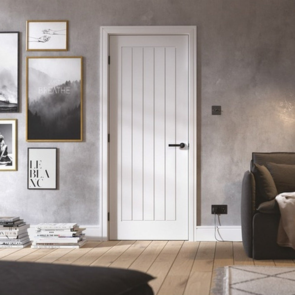 Lifestyle Mexicano white primed FD60 fire door installed in an interior