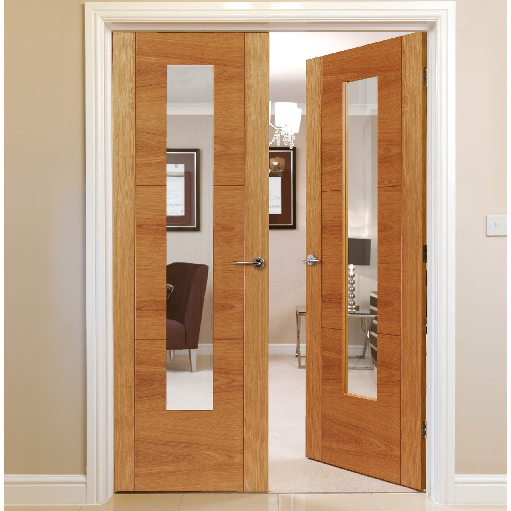 Mistral Prefinished Oak Glazed Internal Door - Lifestyle Image 1