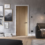 Lifestyle prefinished oak Sydney fluted internal door in a modern grey room