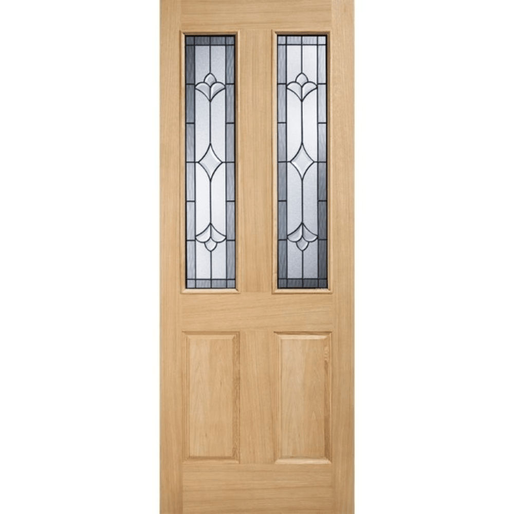 Product oak Salisbury glazed external door pair with decorative glass panels