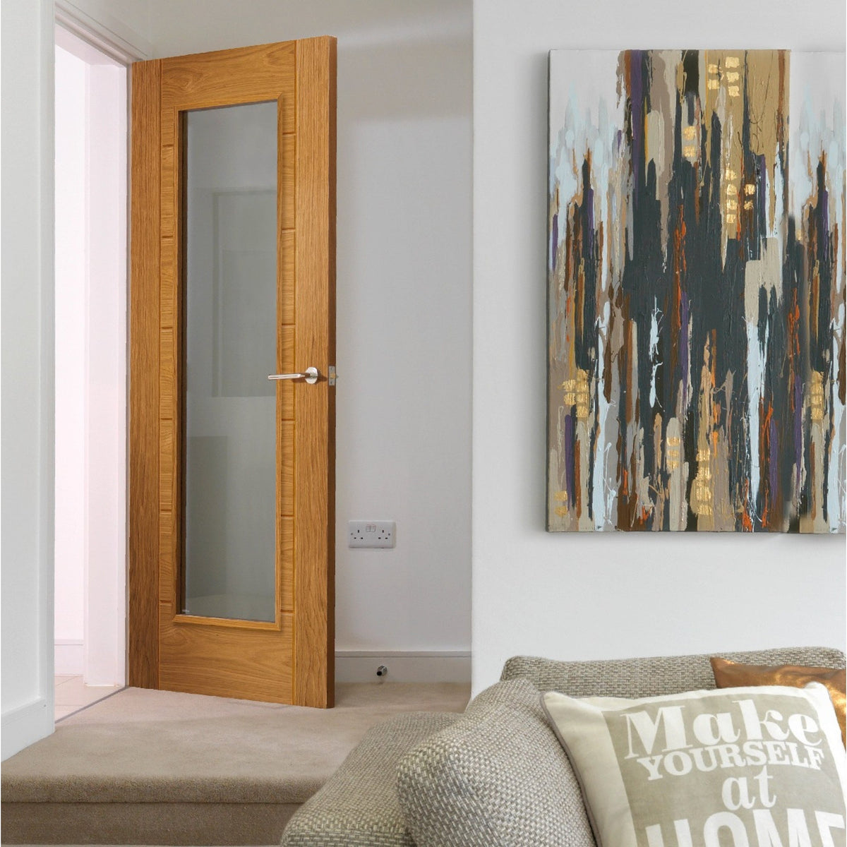 Palomino Unfinished Oak Glazed Internal Door - Lifestyle Image 1