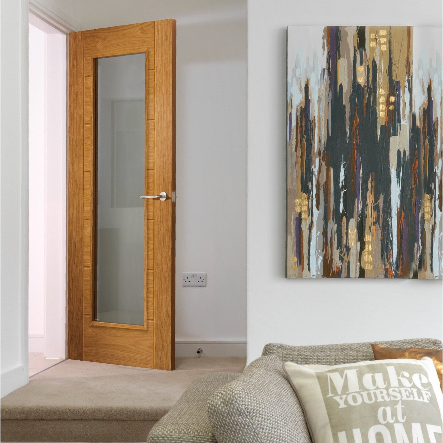 Palomino Unfinished Oak Glazed Internal Door - Lifestyle Image 1