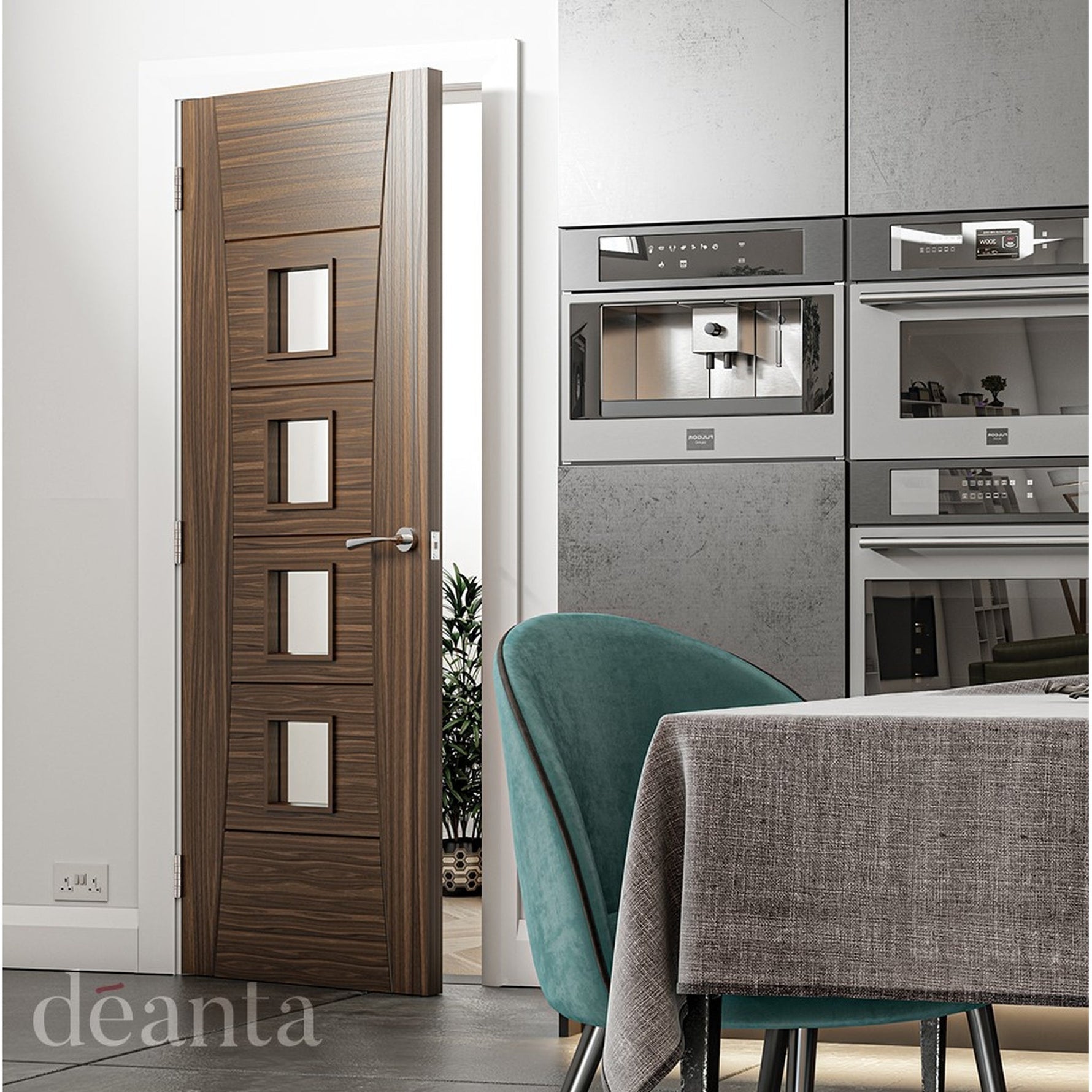 Pamplona Glazed Prefinished Walnut Fire Door - Lifestyle Image 2