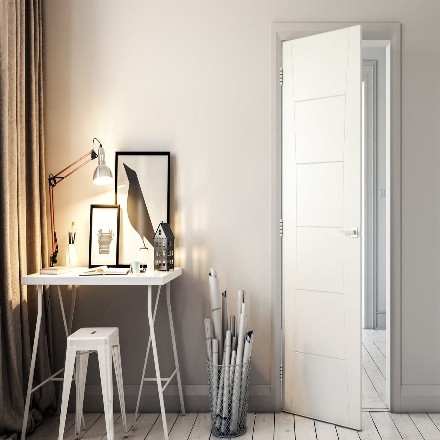 Pamplona Internal White Primed Door - Lifestyle Image 1