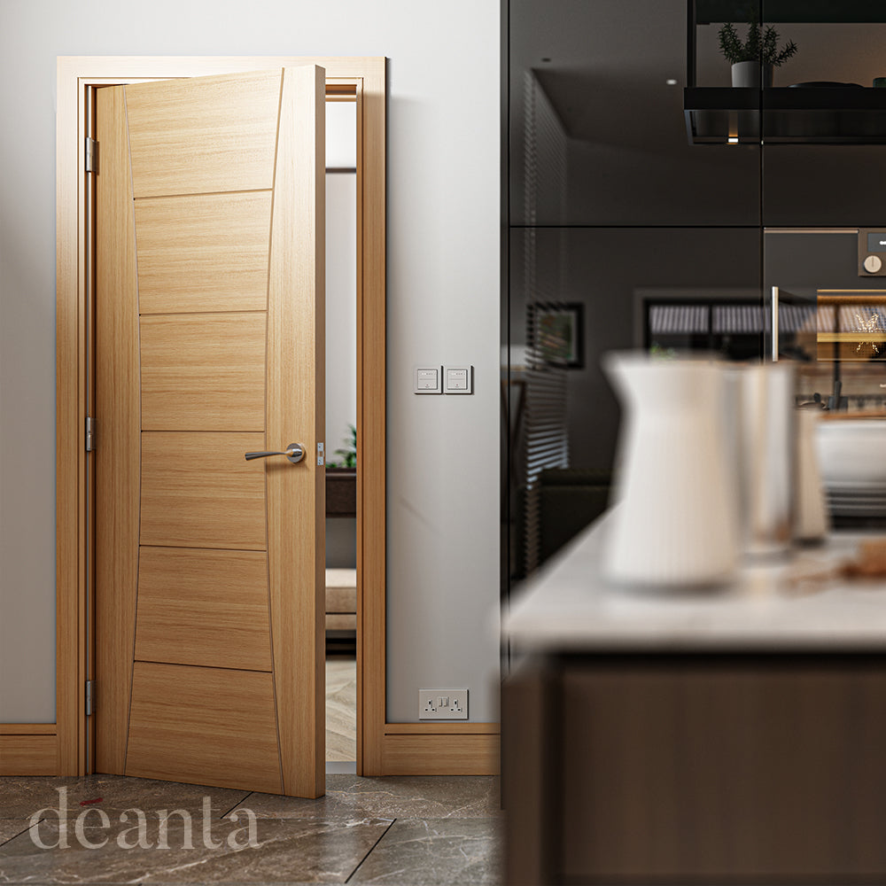 Lifestyle oak Pamplona solid internal door in a bright neutral interior