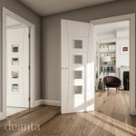 Lifestyle white primed glazed internal door in a bright interior