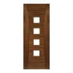 Product walnut Pamplona clear glazed internal door shown flat