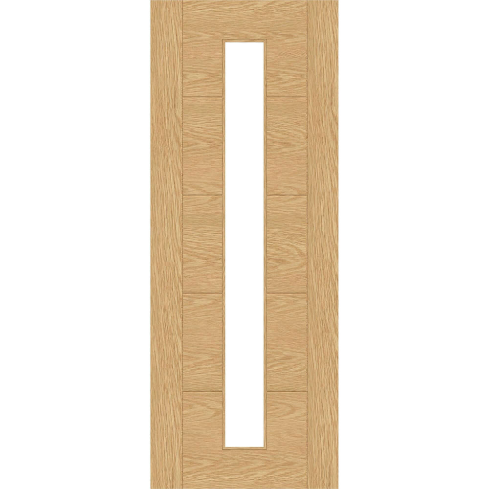 Product Parma flush glazed oak internal door with narrow vertical glass panel