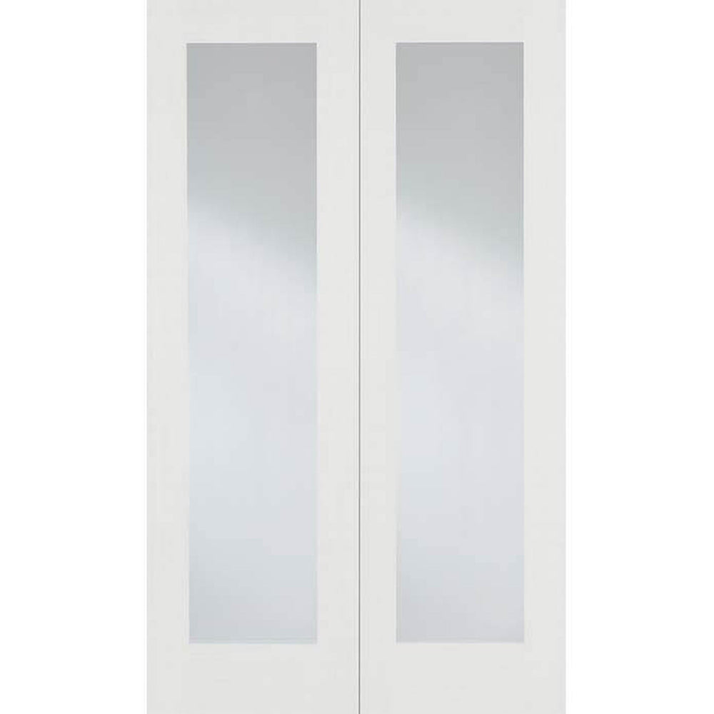 Product Pattern 20 white primed clear glazed internal door pair with full-height glass panels