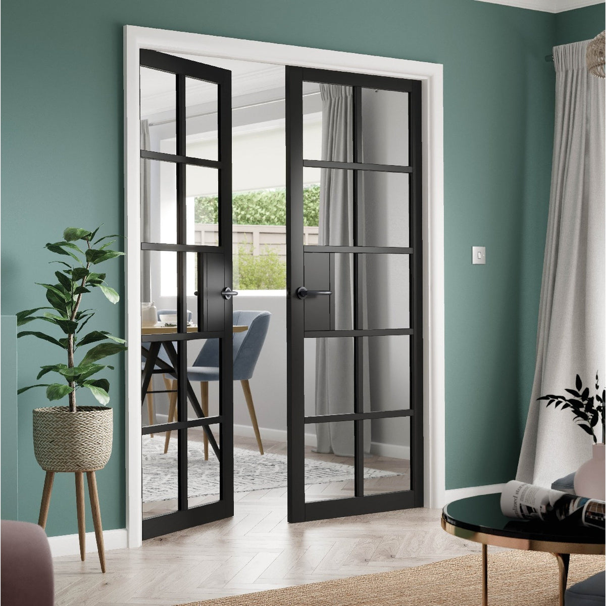 Plaza Black Clear Glass Internal Door - Lifestyle Image 2