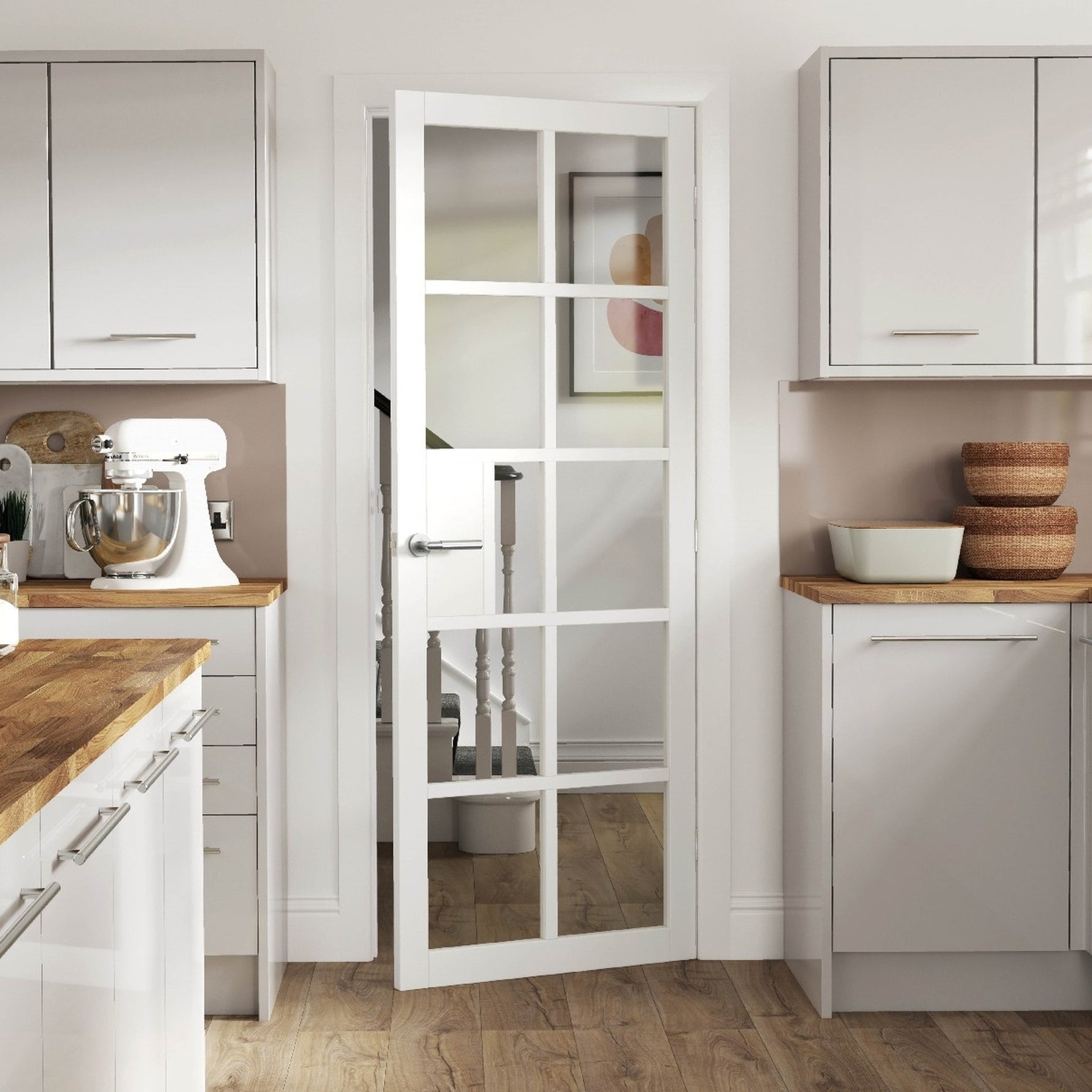 Plaza White Clear Glass Internal Door - Lifestyle Image 2