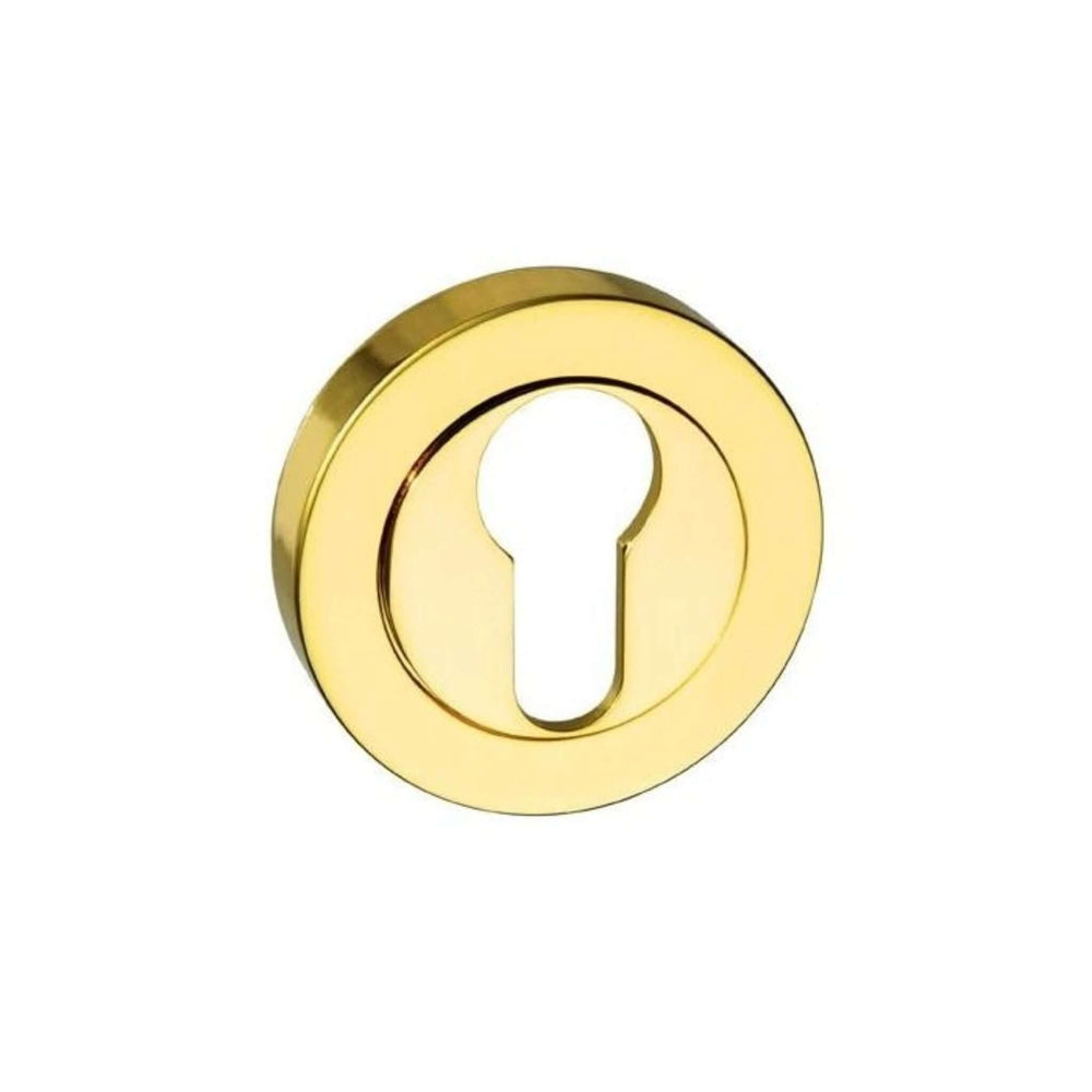 Product polished brass euro escutcheon pair on round rose