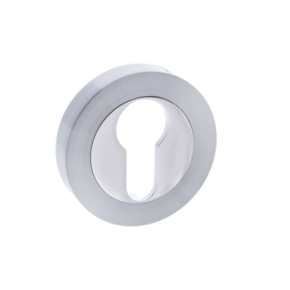 Product polished chrome euro escutcheon pair on round rose