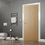 Lifestyle oak Ravello solid internal door in a light room with neutral decor
