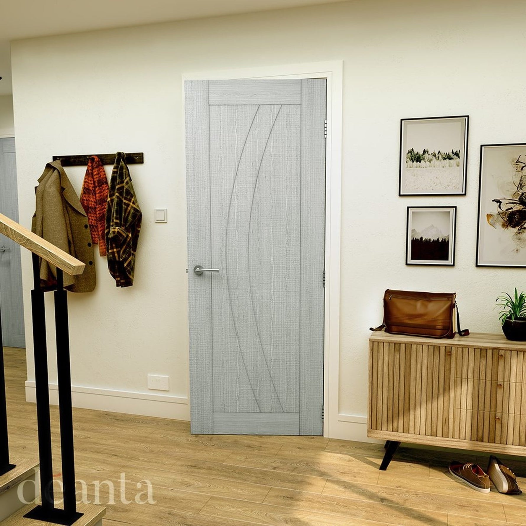 Ravello Prefinished Light Grey Ash FD30 Fire Door - Lifestyle Image 2