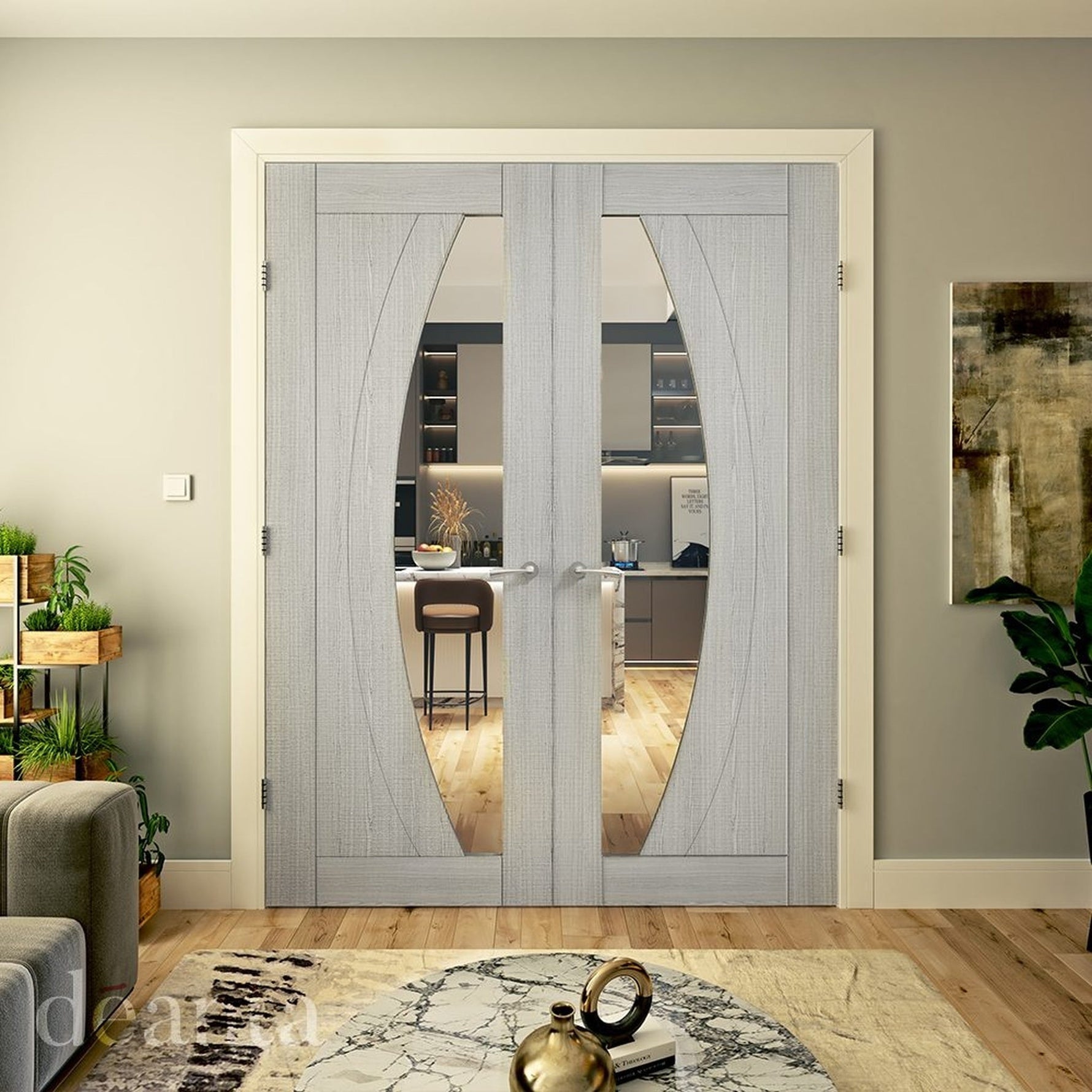Ravello Prefinished Light Grey Ash Glazed Internal Door - Lifestyle Image 2