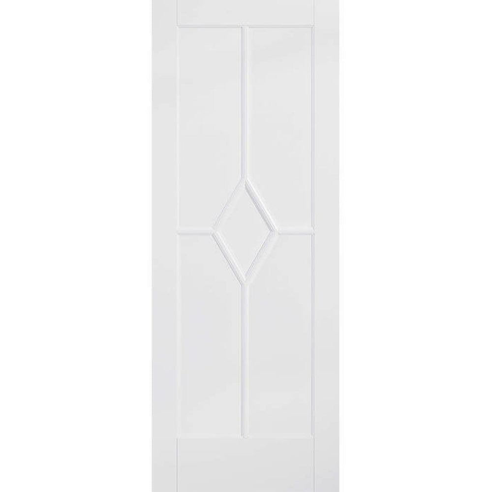 Product Reims white primed FD30 fire door with five-panel diamond design