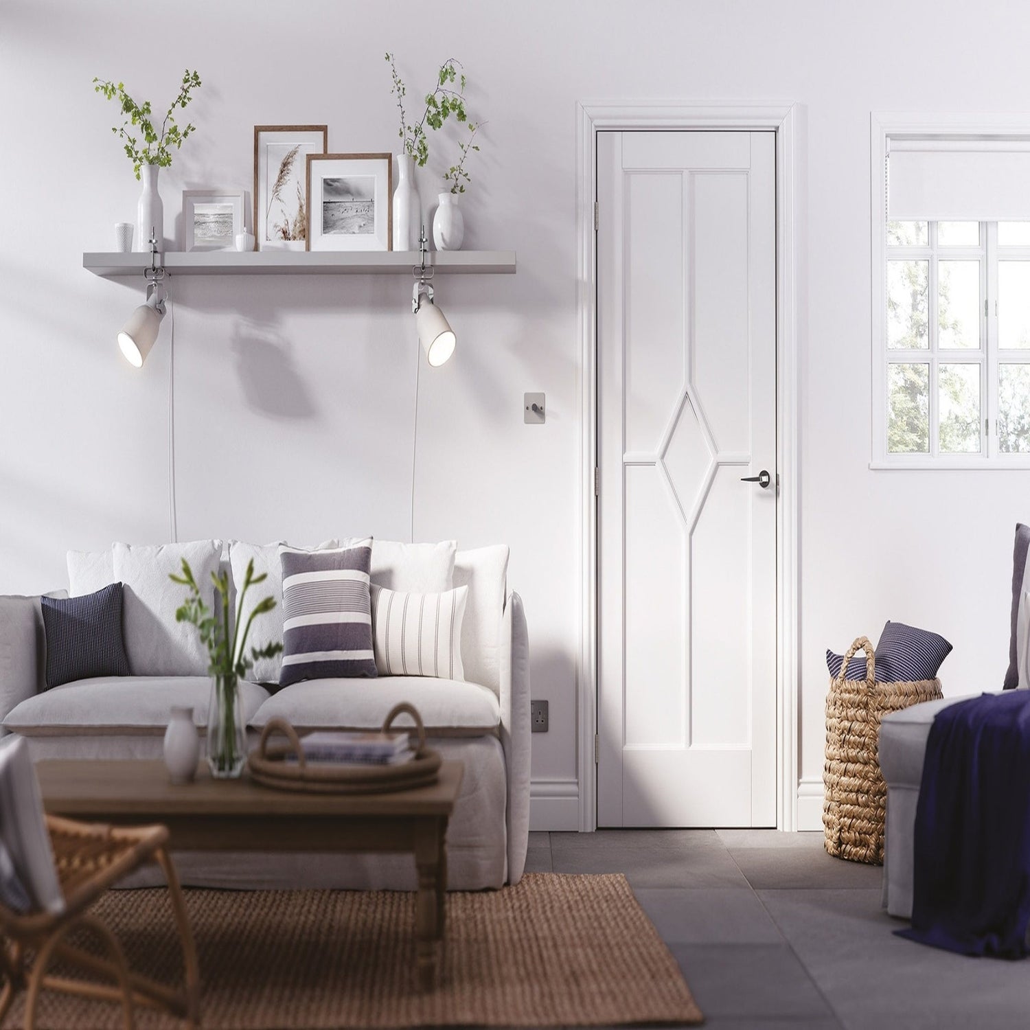 Reims 5 Panel Diamond White Primed Internal Door - Lifestyle Image 1