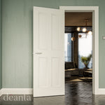 Lifestyle Rochester primed white four-panel internal door in a home interior