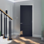 Lifestyle black Sandringham solid internal door in a bright neutral interior