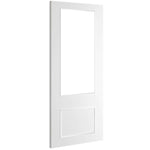 Product Sandringham white primed glazed FD30 fire door, angled view