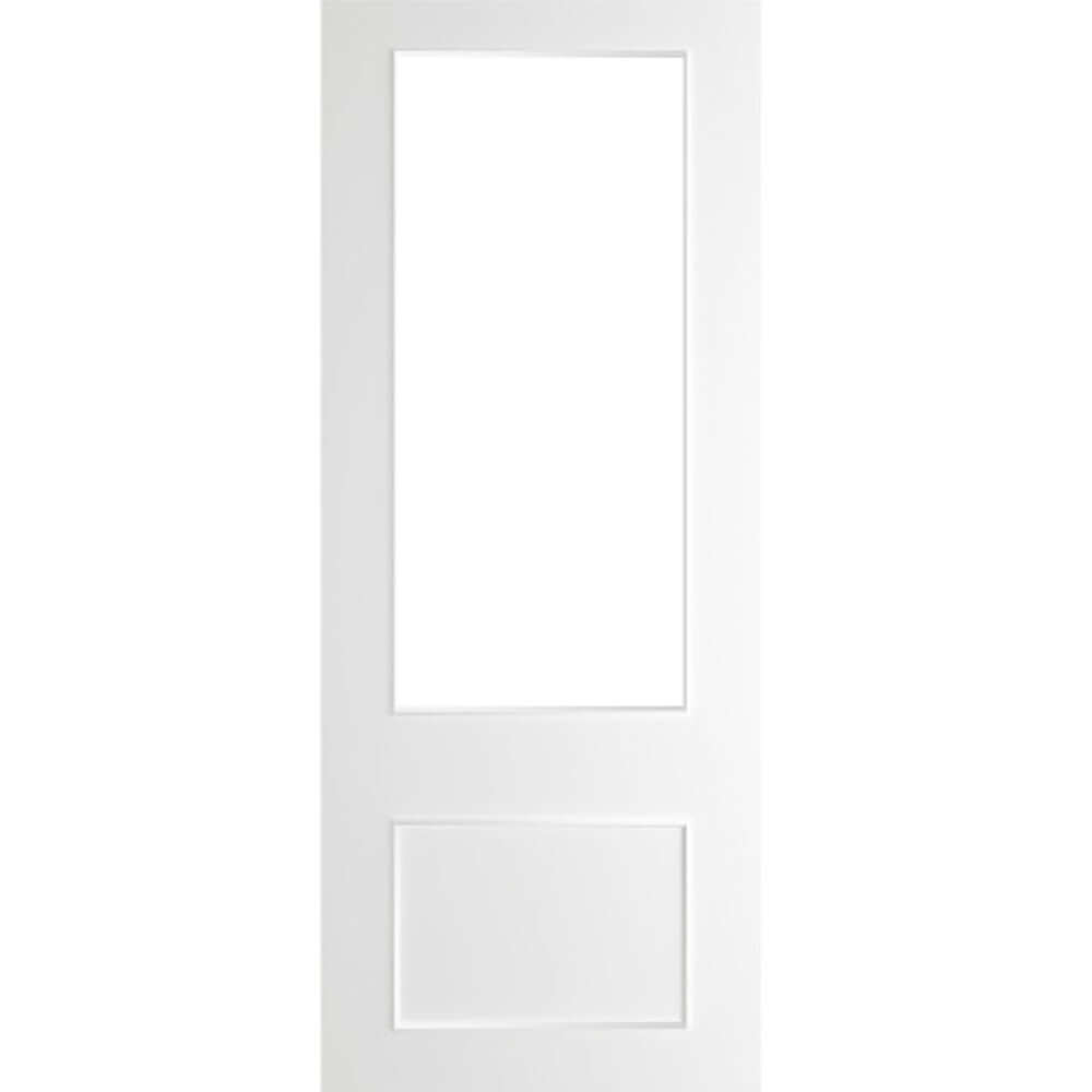 Product Sandringham white primed glazed FD30 fire door, front view