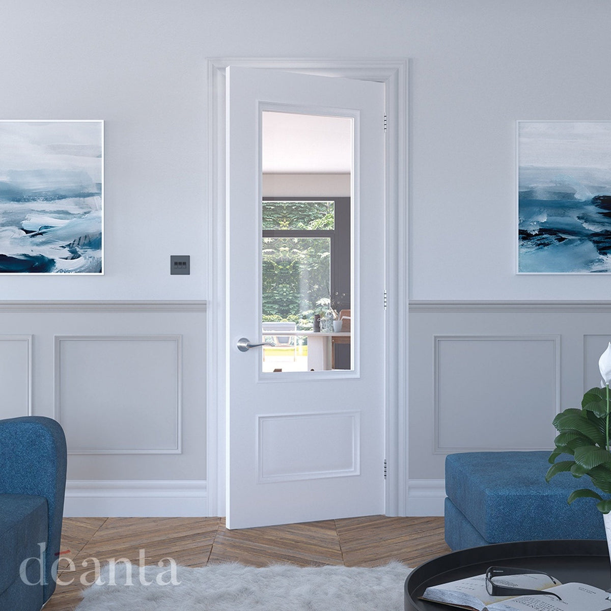 Sandringham White Primed Bevelled Glaze Door - Lifestyle Image 1