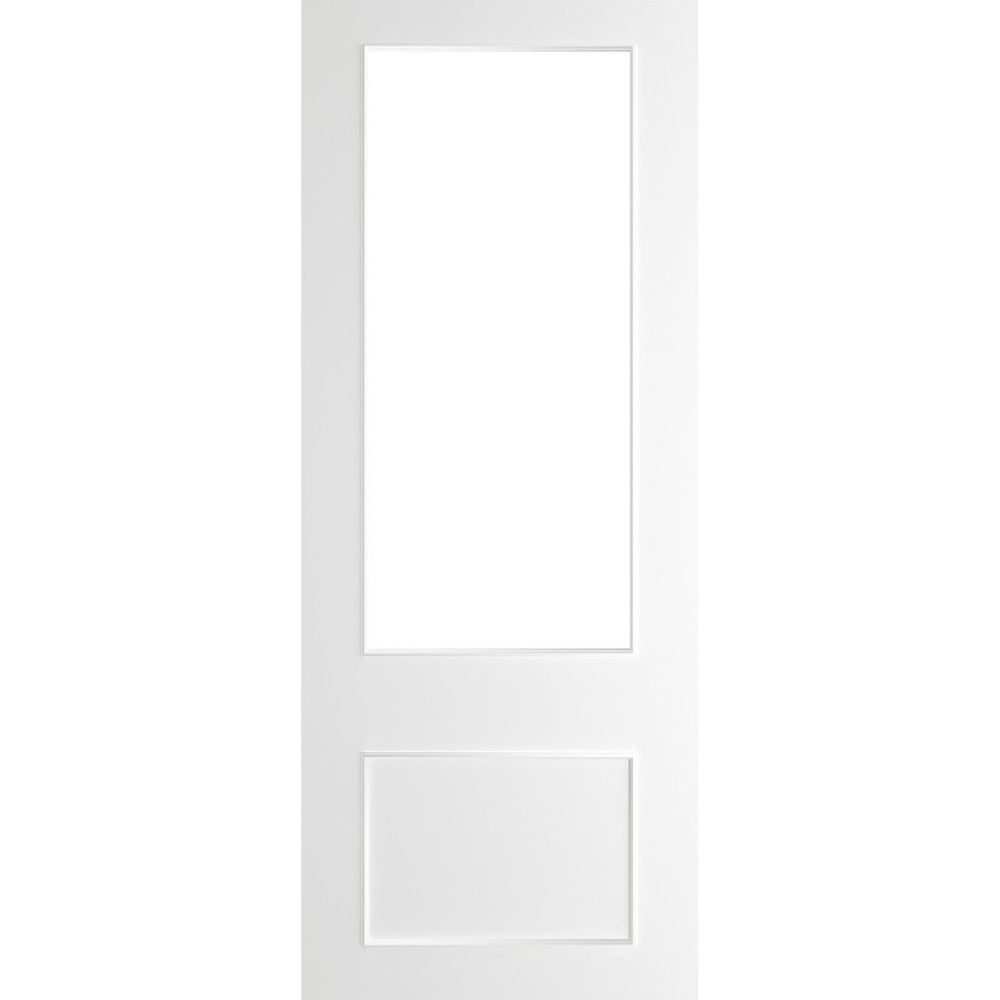 Product Sandringham white primed bevelled glazed door on white background