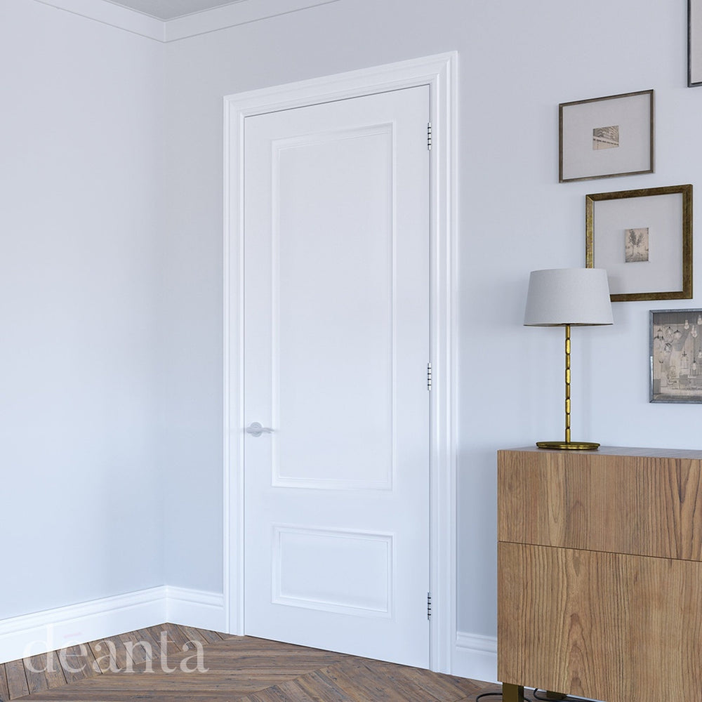 Lifestyle Sandringham white primed internal door installed in a room