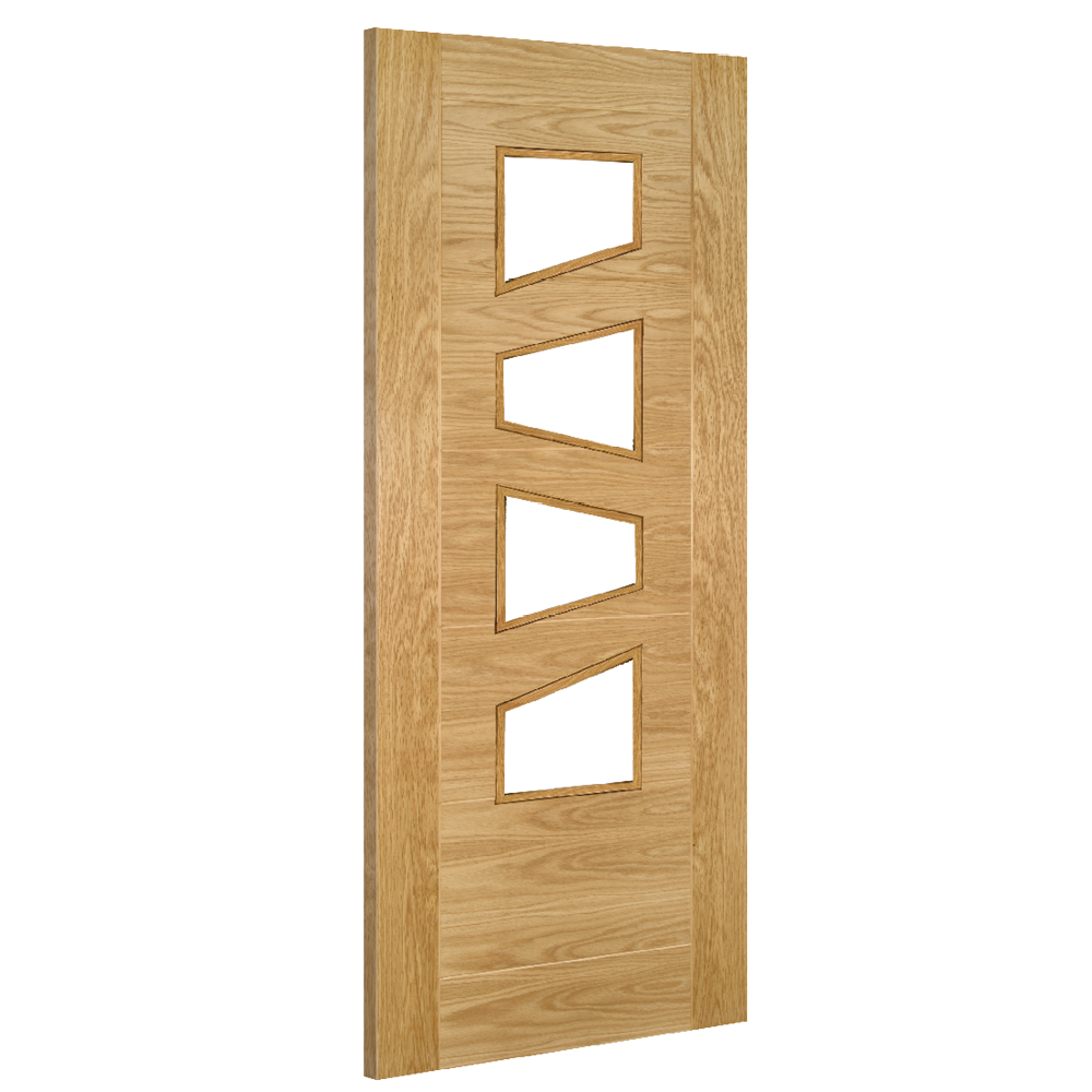 Seville Clear Glazed 4PS (Slanted) Prefinished Oak Door - Angled Product Image