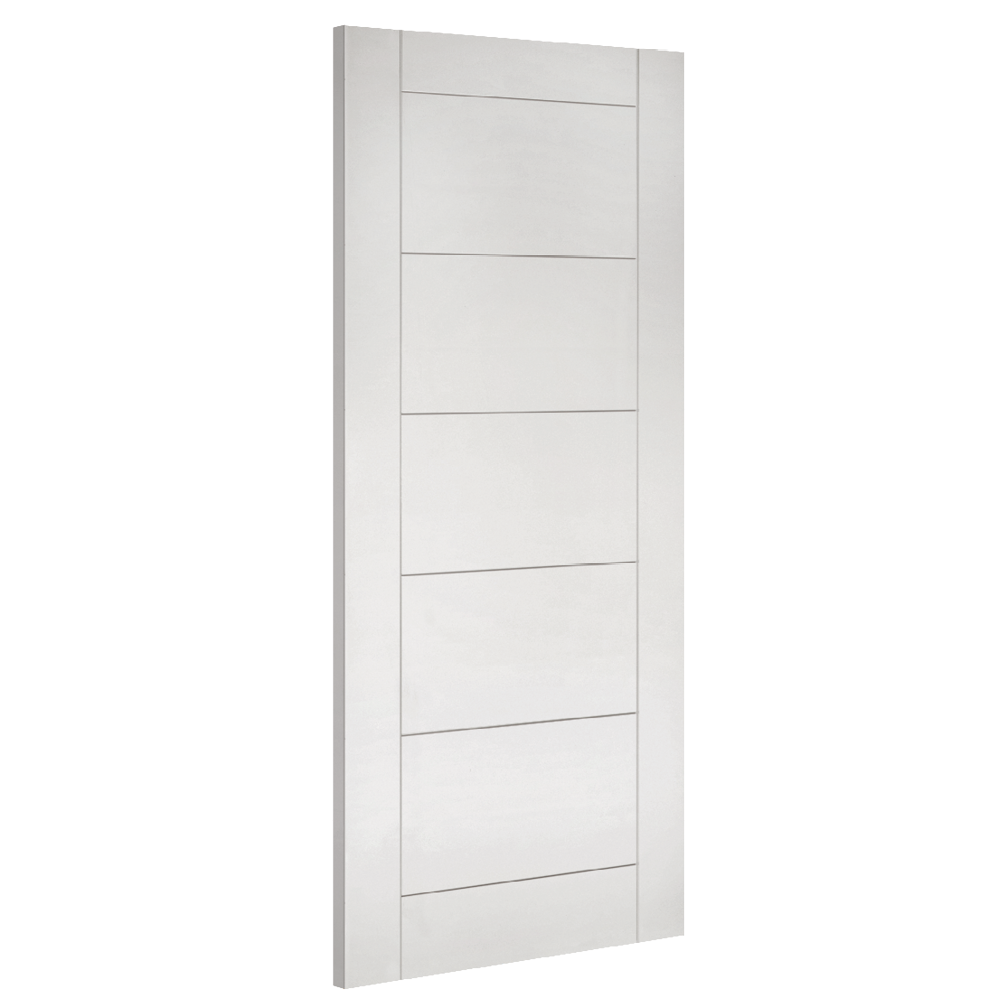 Deanta Seville white primed FD60 fire door, angled view