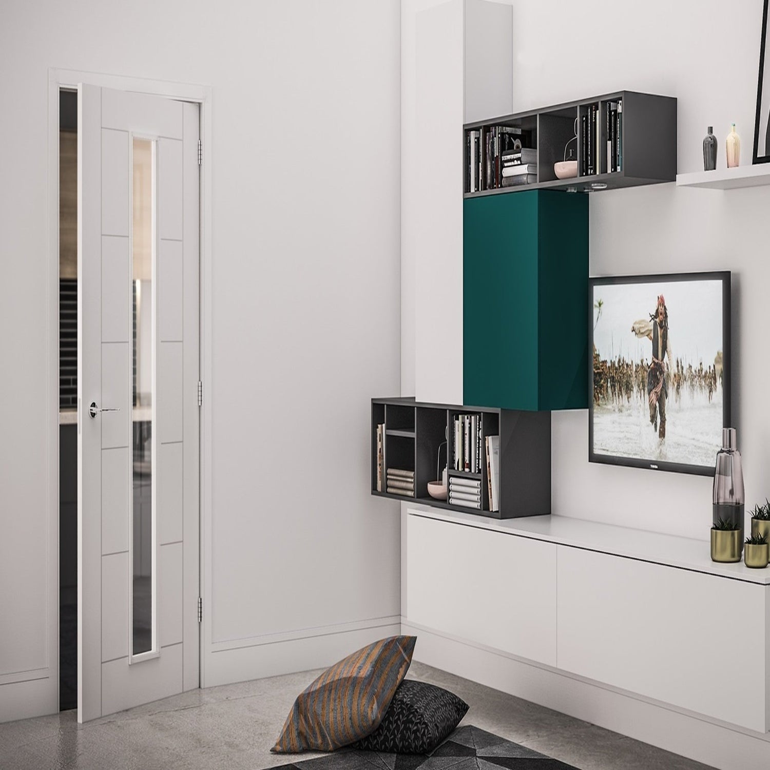 Seville Internal White Primed Glazed Door - Lifestyle Image 1