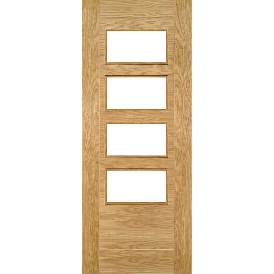 Product Seville oak four-light glazed internal door, front view