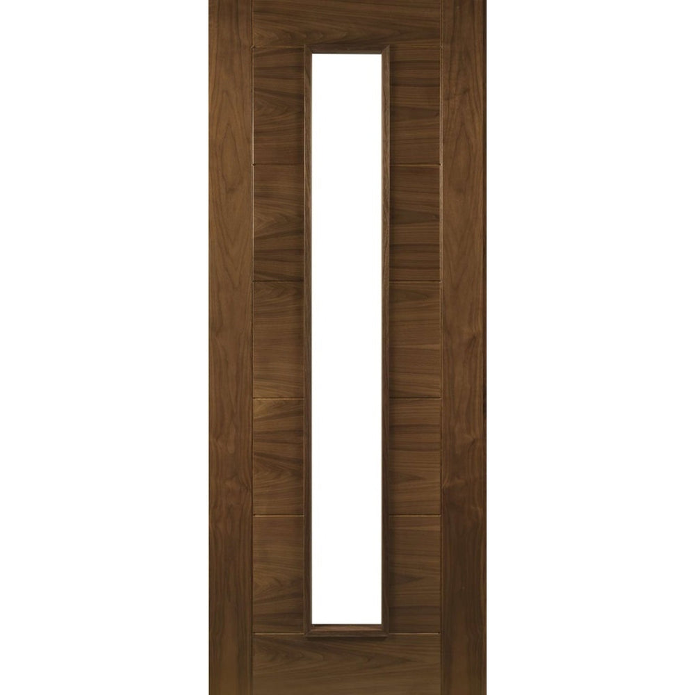 Product Seville prefinished glazed walnut fire door on white background