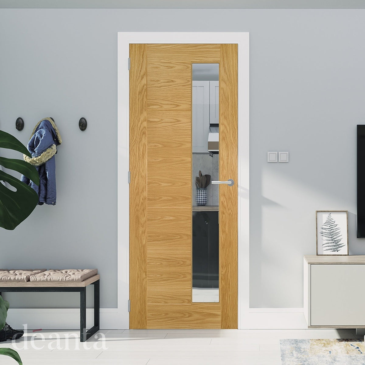 Seville Prefinished Oak 1SL Glazed FSC Door - Lifestyle Image 1