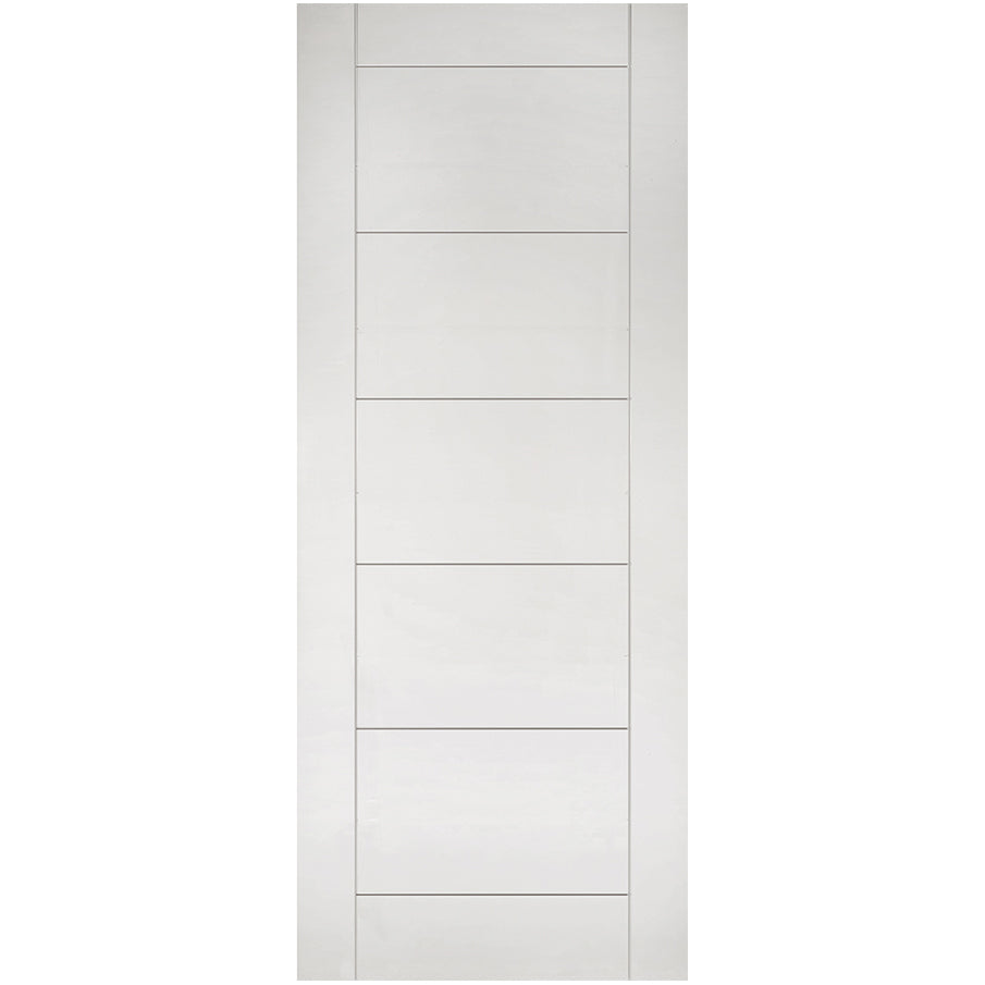 Deanta Seville white primed FD60 fire door with horizontal panels, front view
