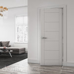 Deanta Seville white primed FD60 fire door in a bright interior