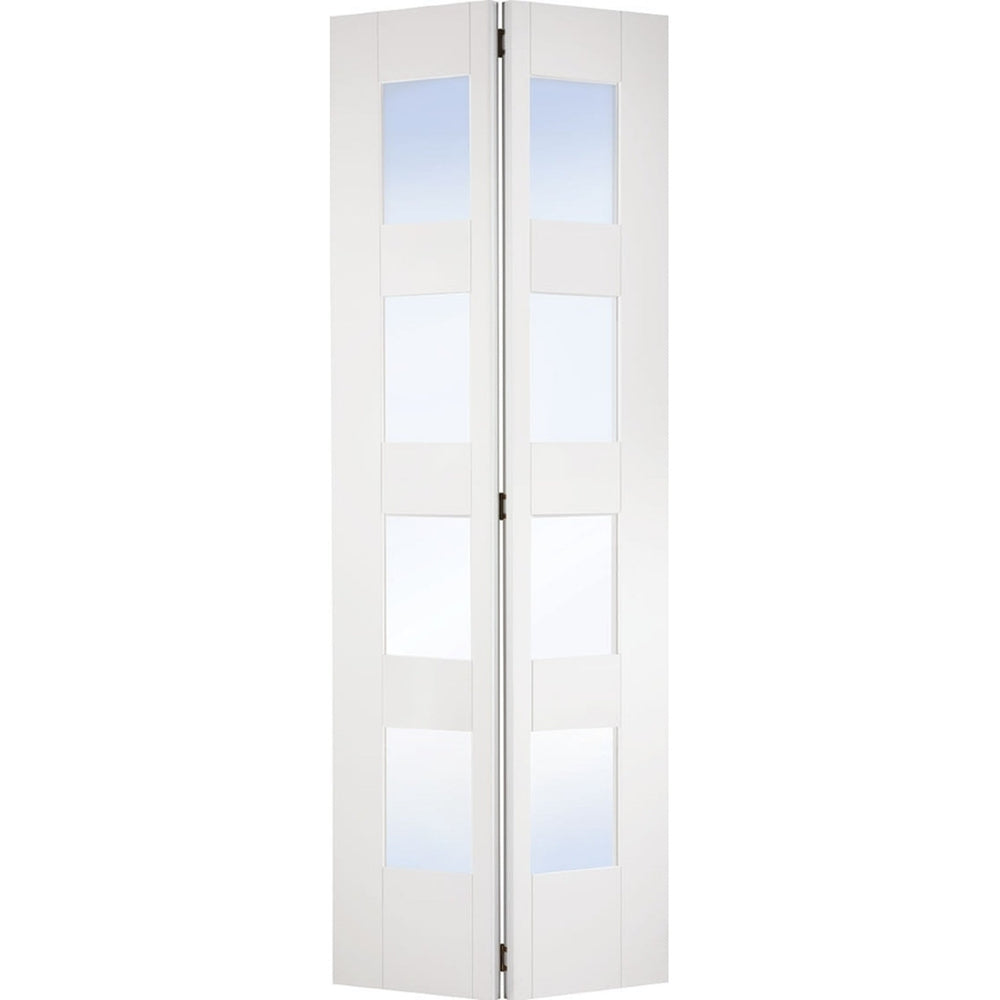 Product Shaker 4 panel glazed white primed bifold door